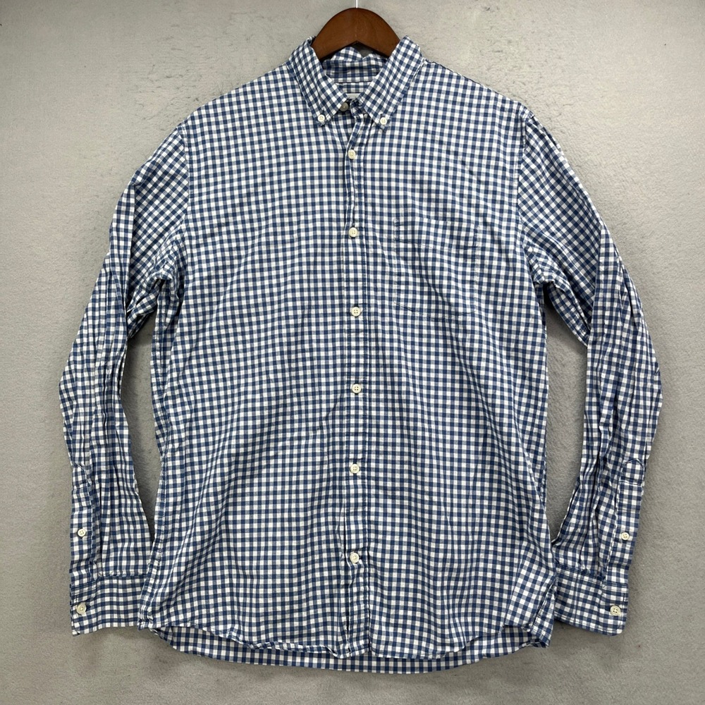 Gap Button Down Shirt Mens Large Blue Gingham Check Slim Stretch Poplin Preppy